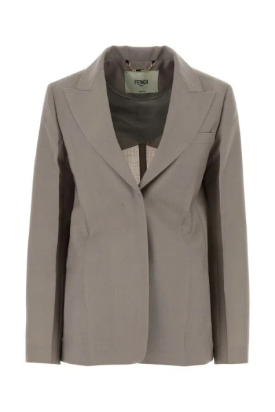 Fendi Giacca In Misto Mohair Tortora Donna In Gray