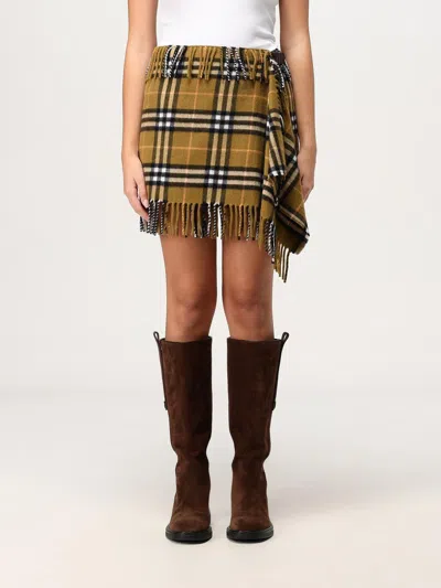 Burberry Women Wool And Cashmere Check Scarf Style Skirt In Mustard