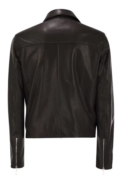 Tagliatore "franklin" Notched Lapels Leather Jacket In Brown