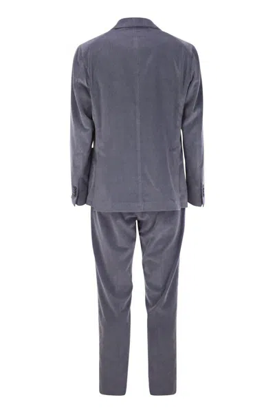 Tagliatore Ribbed Cotton And Cashmere Suit In Blue