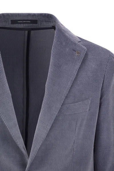 Tagliatore Ribbed Cotton And Cashmere Suit In Blue