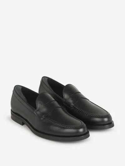 Shop Tod's Smooth Leather Loafers In Black