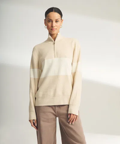 Naadam Café Cotton Cashmere Striped Quarter Zip In Ecru