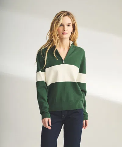 Naadam Café Cotton Cashmere Striped Quarter Zip In Pine