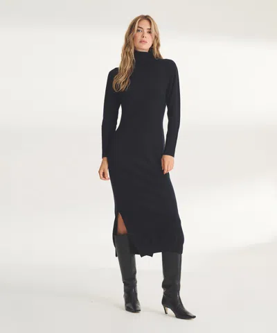 Naadam Cashmere Turtleneck Dress With Slits In Navy