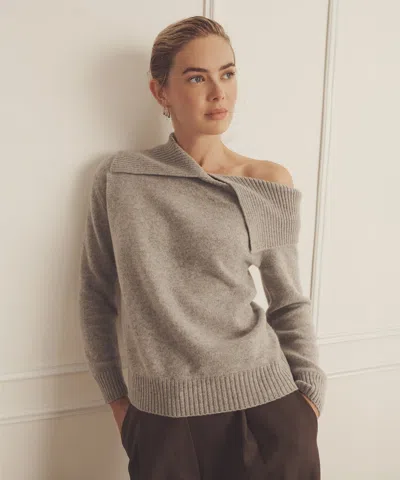 Naadam Luxe Cashmere Collared Asymmetrical Sweater In Cement
