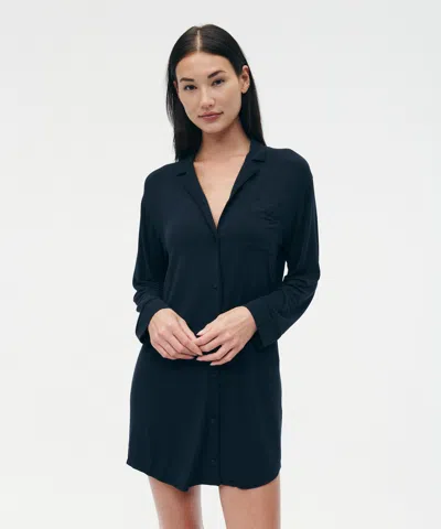 Naadam Pajama Button Up Dress In Navy