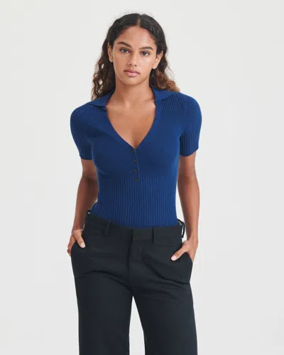Naadam Silk Cashmere Short Sleeve Polo In Royal Blue