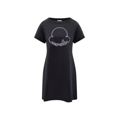 Moncler Corded-logo Cotton Mini Dress In Blue