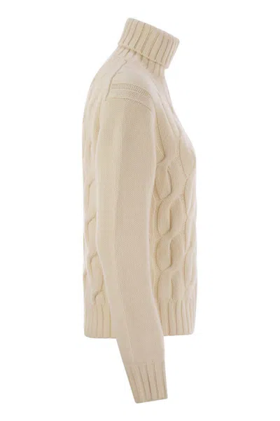 Shop Mc2 Saint Barth Giverny - Cable-knit Turtleneck Jumper In White