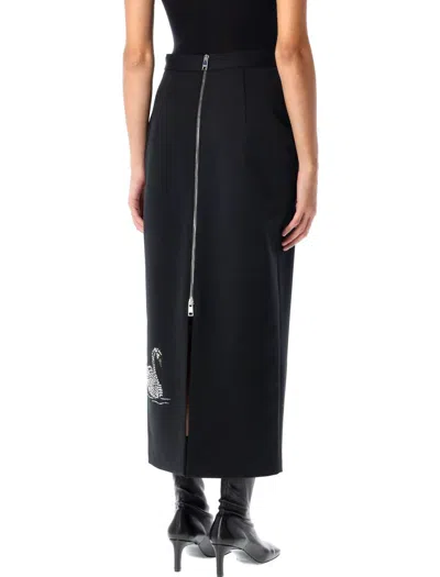 Shop Msgm Swan Midi Skirt In Black