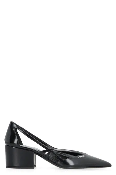 Prada Leather Cutout Block-heel Pumps In Animal Print