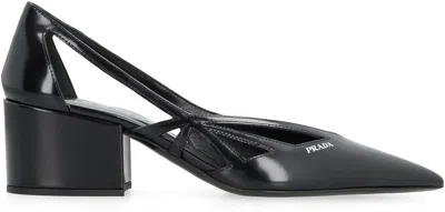 Prada Leather Cutout Block-heel Pumps In Animal Print