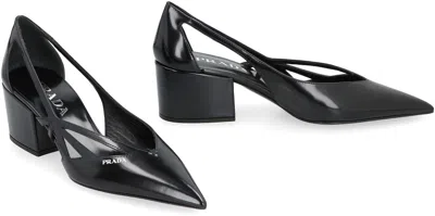 Prada Leather Cutout Block-heel Pumps In Animal Print
