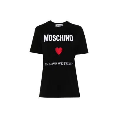 Moschino Black Regular Fit T-shirt With Logo And Heart Graphic In Black