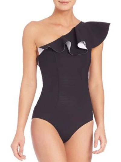 Shop Lisa Marie Fernandez One-piece Arden Flounce Swimsuit In Black