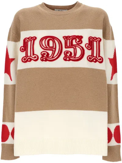Max Mara Light Brown Dirce 1951-motif Striped Jumper In Multicolor
