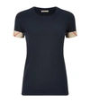 Burberry Check Cuff Stretch Cotton T-shirt In Navy