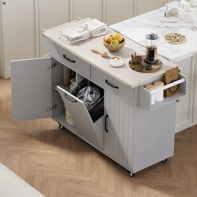 Streamdale Furniture Streamdale Kitchen Island With Trash Can Storage Cabinet