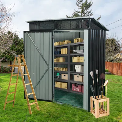 Streamdale Furniture Streamdale 5ft X 3ft Outdoor Metal Storage Shed Transparent Plate Black