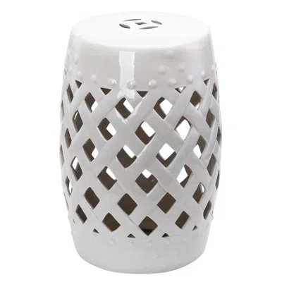 Streamdale Furniture Streamdale 13" X 18" Ceramic Garden Stool With Woven Lattice Design & Glazed Strong Materials Decora