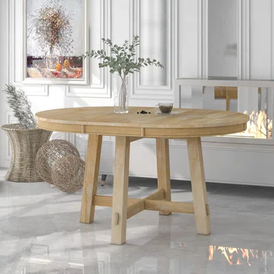 Streamdale Furniture Streamdale Farmhouse Round Extendable Dining Table With 16 Leaf Wood Kitchen