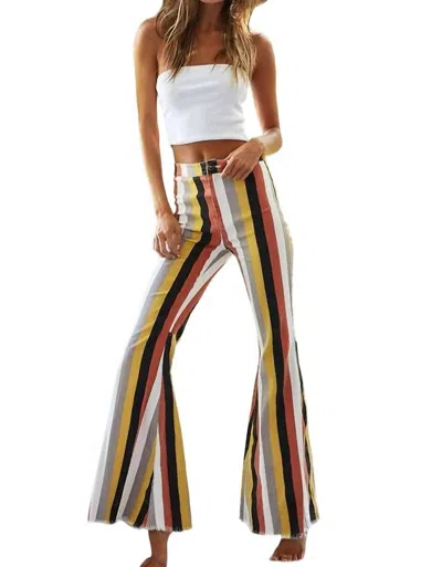 Bibi Multicolor Stripe Bell Bottom Pants In Red Multi In Multi