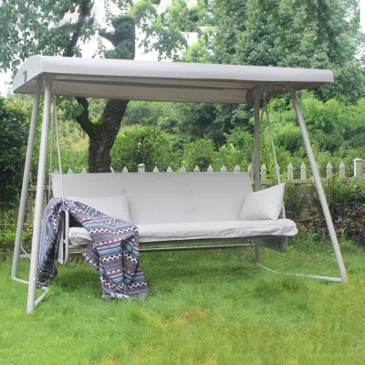 Streamdale Furniture Streamdale Outdoor Patio 3 Seaters Metal Swing Chair Swing Bed With Cushion And Adjustable Canopy Ch