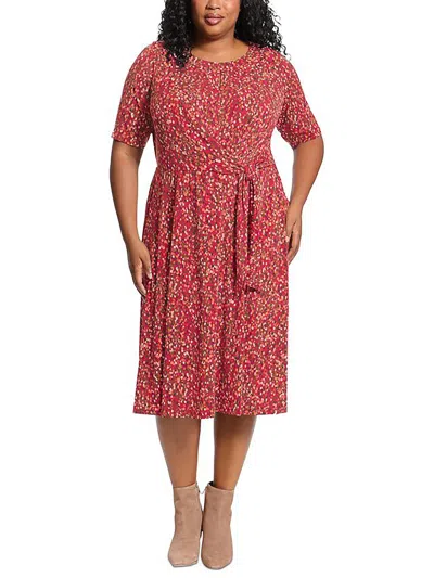 London Times Plus Womens Keyhole Long Shift Dress In Red