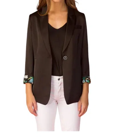 Jessie Liu Acetate Jacket With Contrast Lining In Black In Brown