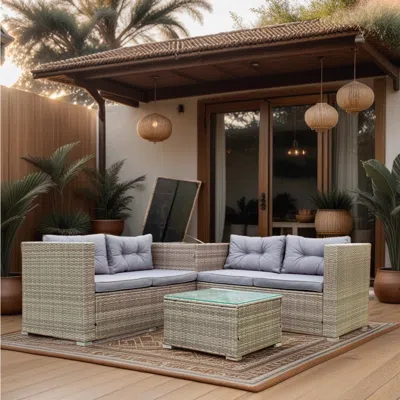 Streamdale Furniture Streamdale 4 Piece Patio Sectional Wicker Rattan Outdoor Furniture Sofa Set