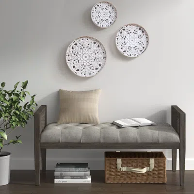 Streamdale Furniture Streamdale Medallion Trio Distressed White Floral 3-piece Carved Wood Wall