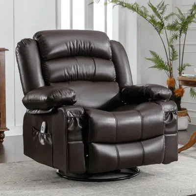 Streamdale Furniture Streamdale Brown Swivel Rocker Recliner With Massage And Heat