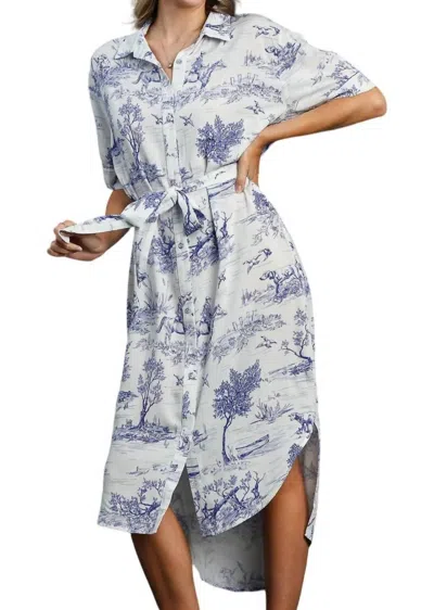 Style Usa Landscaped Midi Dress In Blue In Blue