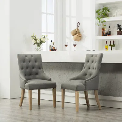 Streamdale Furniture Streamdale Button Tufted Solid Wood Wingback Hostess Chairs With Nail Heads Set Of 2