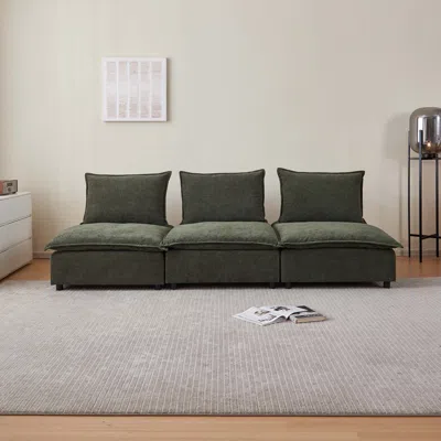 Streamdale Furniture Streamdale Mid-century Modern 3-seater Sofa Couch For Living Room - Modular Sectional Armless Sofa
