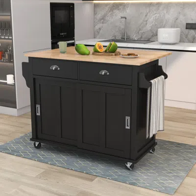 Streamdale Furniture Streamdale Rolling Kitchen Cart With Drop-leaf Countertop & Barn Door