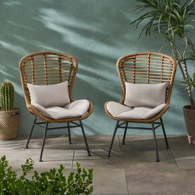 Streamdale Furniture Streamdale Modern Woven Rattan Chair With Angled Legs And Water-resistant Cushions