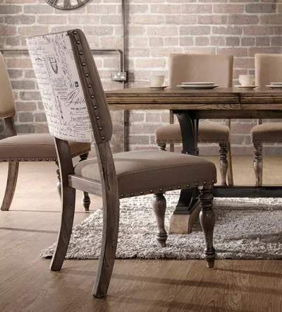 Streamdale Furniture Streamdale Script Printed Driftwood Finish Dining Chair With Nail Head