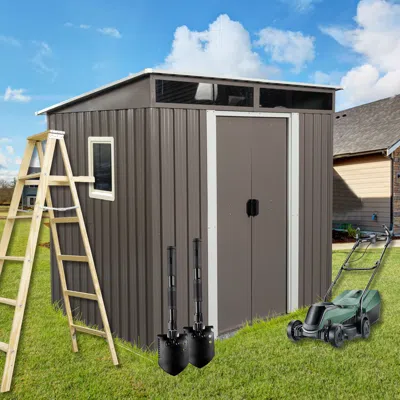 Streamdale Furniture Streamdale 6ft X 5ft Outdoor Metal Storage Shed With Window Transparent Plate