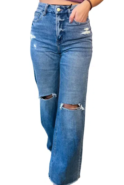 MICA DENIM BECCA WIDE LEG DISTRESSED DENIM JEAN IN BLUE 