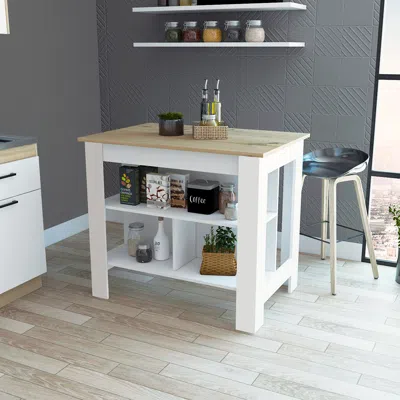 Streamdale Furniture Streamdale Rockaway 3-shelf Kitchen Island White And Light Oak