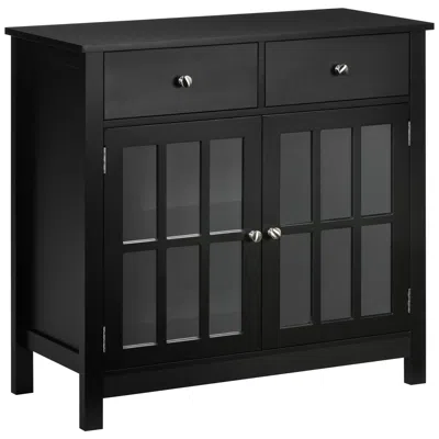 Streamdale Furniture Streamdale Black Sideboard Buffet Cabinet With Glass Doors