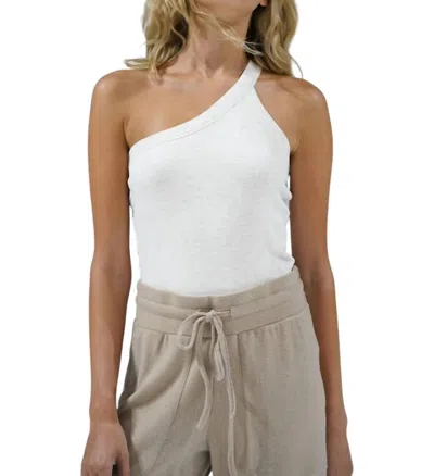 Lna Detra One Shoulder Rib Tank Top In White In White