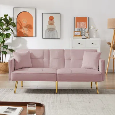 Streamdale Furniture Streamdale Pink Velvet Sofa Bed