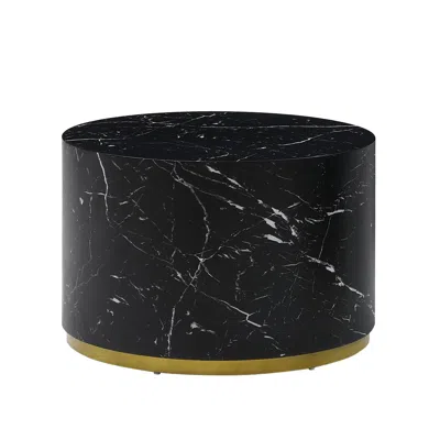 Streamdale Furniture Streamdale Black Marble Pattern Cocktail Table Mdf With Gold Metal Base 23.6 2"