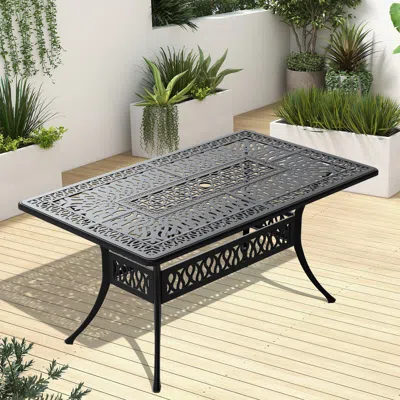 Streamdale Furniture Streamdale Elegant Cast Aluminum Outdoor Dining Table With Lattice And Curved Legs
