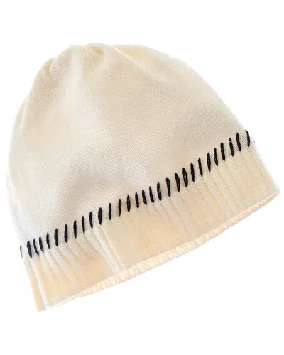 Forte Cashmere Contrast Edge Cashmere Hat In White