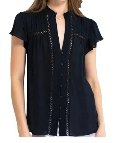 Go By Go Silk Chez Flutter Sleeve Top In Black In Blue