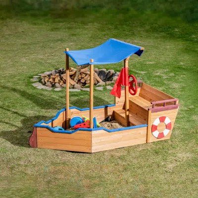 Streamdale Furniture Streamdale Wooden Pirate Ship Sandbox With Storage Bench & Cover